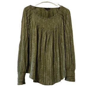 Lucky Brand Knit Top Long Sleeve GREEN White Herringbone stripe Womens 1X/16